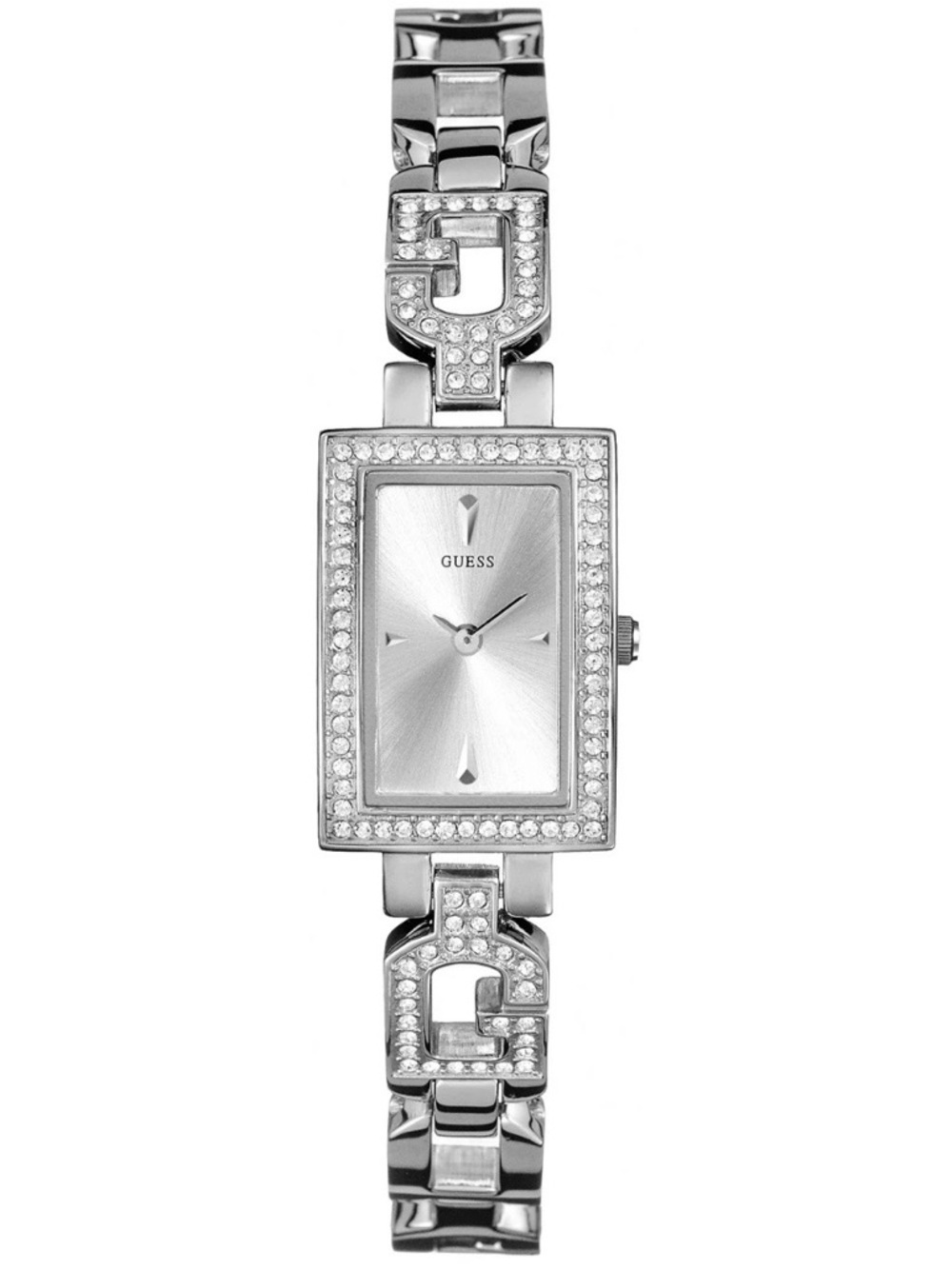 GUESS Silver Crystal-Trim Rectangular Bracelet Watch